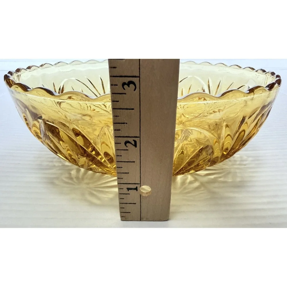 ANCHOR‎ HOCKING Vintage Medallion Honey Gold Amber Egg Pattern Bowl Candy Dish
